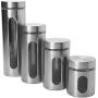 Anchor Hocking Palladian Glass and Stainless Steel Canister Set with Airtight Lids, Brushed Stainless Steel, 4-Piece Set