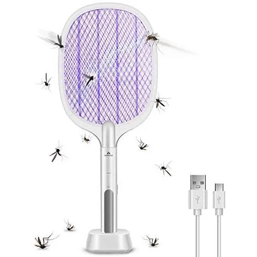 Mückenabwehrgerät, Mückensammler Lampe & Schläger 2-in-1, USB-Aufladung, 6 LED-Leuchtstoffröhren, Insektentrappgerät für Zuhause und Draußen, Insekten- und Fliegenfänger, Fliegengitter