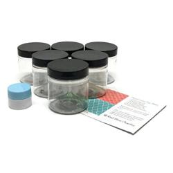 Clear 4 oz Plastic Jars with Black Lids (6 pk) with Mini Jar - PET Round Refillable Containers