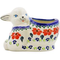 Polish Pottery 4?-inch Bunny Shaped Jar (Grecian Fields Theme) + Certificate of Authenticity