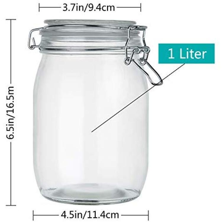 34oz Glass Jars with Airtight Lids, Wide with Leak Proof Rubber