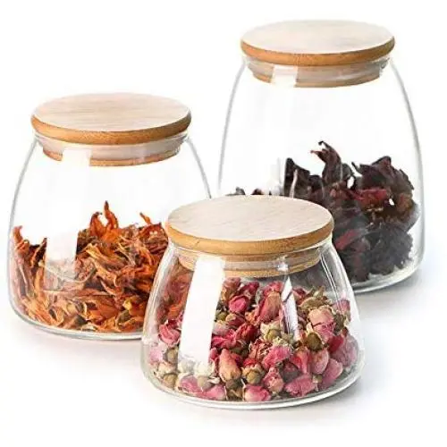 3 Jars en Verre Transparent pour Stockage des Aliments, Bouchons Comestibles – Idéal pour Décoration de Table et Centre de Table. 3 Jars en Verre Transparent pour Stockage des Aliments, Bouchons Comestibles – Idéal pour Décoration de Table et Centre de Table.