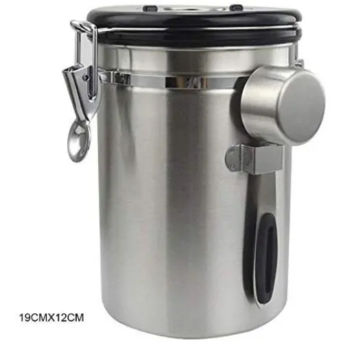 Airtight Kaffebehälter mit Extra Espresselöffel aus Edelstahl – Kaffeegründoseeckelbehälter mit Ventil für die Küche