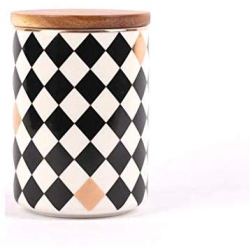 Ceramic Kitchen Canisters with Airtight Seal Bamboo Lid, Food Storage Canister for Tea, Coffee Bean, Spice, Sugar, Flour (100x150mm)