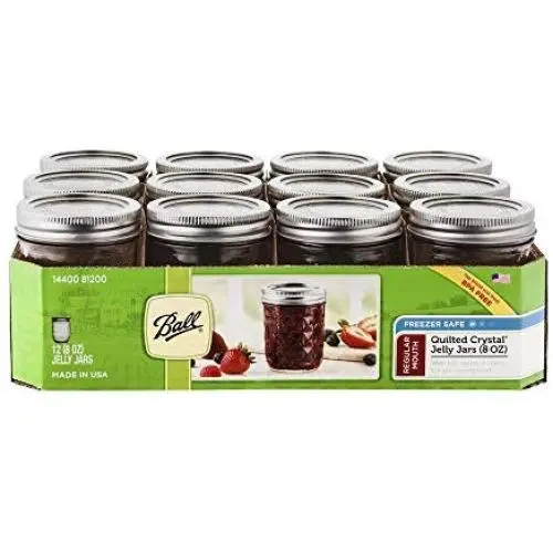Ball Jelly Jars 8 Oz Regular Mouth Bands and Dome Lids 12 / Box, Clear Ball Jelly Jars 8 Oz Regular Mouth Bands and Dome Lids 12 / Box, Clear
