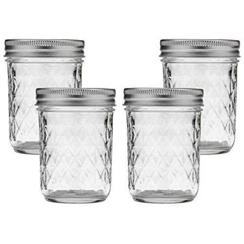 Ball Mason Jar 8-Ounces Jelly Quilted Crystal with Lids and Bands, Regular Mouth (Set of 4)