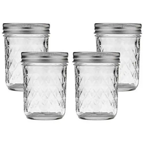 Lot de 4 Confitures en Pot Mason en Verre Cristallin à Bouche Rectangulaire avec Couvercles et Anneaux, 8oz (8 oz) Lot de 4 Confitures en Pot Mason en Verre Cristallin à Bouche Rectangulaire avec Couvercles et Anneaux, 8oz (8 oz)