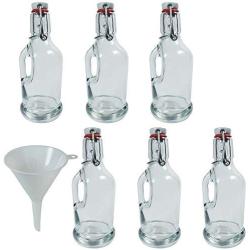 Viva Haushaltswaren 6 Glass Bottles/Gallon 200 ml with Screw Tops for Self-Filling incl. a White Filling Funnel Diameter 9 cm