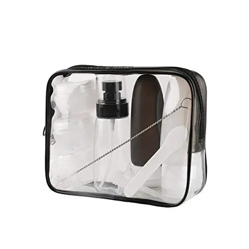 LANGEWAY Reiseflaschen Set (10 Stück) TSA-Freigegeben, 100 ml Dichtflaschen, Sprayflaschen und Cremetiegel mit Beutel