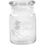 Clear Glass Herb Stash Jar with Lid 4.5 oz with Lifes a beach Logo from Smoke Promos