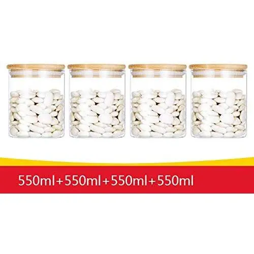 Glas Aufbewahrungsgläser Transparente Versiegelte Gläser mit Bambusdeckel, Durchmesser 10 cm, 4er Set, 550 ml