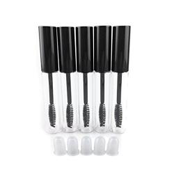 5PCS 10ml 0.34oz Empty Reusable Clear DIY Eyelashes Cream Tube Vial Bottle Plastic Mascara Container Tube with Brush Black Cap and Plug