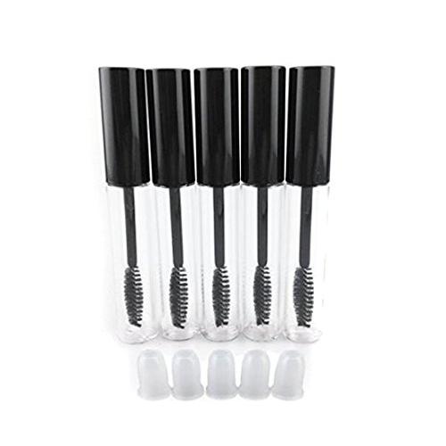 5PCS 10ml 0.34oz Empty Reusable Clear DIY Eyelashes Cream Tube Vial Bottle Plastic Mascara Container Tube with Brush Black Cap and Plug