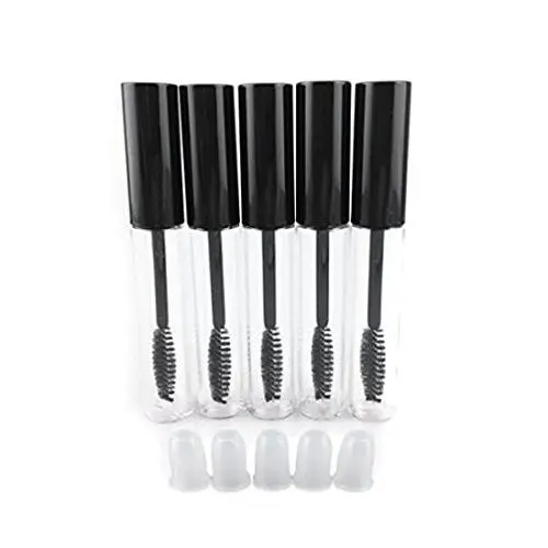 5 Stück 10ml 0.34oz Leere Mehrweg-Klarsicht DIY Eyelashes Creme Tube Flasche Kunststoff Mascara Behälter Tube mit Bürste Schwarzer Kappe und Stopfen