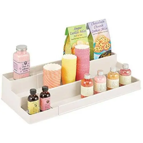mDesign Medium Plastic Adjustable, Expandable Kitchen Cabinet, Pantry, Shelf Organizer/Spice Rack with 3 Tiered Levels of Storage for Spice Bottles, Jars, Seasonings, Baking Supplies - Cream mDesign Medium Plastic Adjustable, Expandable Kitchen Cabinet, Pantry, Shelf Organizer/Spice Rack with 3 Tiered Levels of Storage for Spice Bottles, Jars, Seasonings, Baking Supplies - Cream