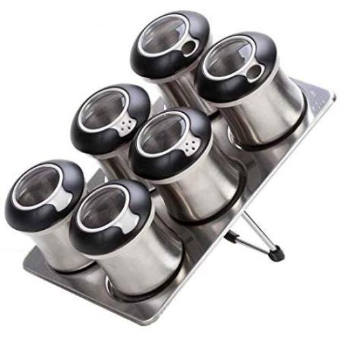 DUDDP Lagerzeugglasset, 6er Set, Edelstahl-Gewürzbehälter mit Deckel, für Zuhause, Restaurant, Hotel, Küche, BBQ, Küchenzubehör