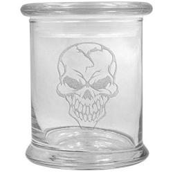 12 oz Clear Glass Herb Stash Jar and Lid with Evil Skull Logo