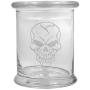 12 oz Clear Glass Herb Stash Jar and Lid with Evil Skull Logo