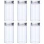 UPKOCH 6pcs Transparent Food Jar With Silver Aluminum Lids Plastic Clear Tea Jars Round Shaped Storage Container for Kitchen Dry Goods Pasta Spices (85X150mm)