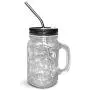 Mason Jar Mugs with Handle, Regular Mouth, Colorful Lids with 2 Reusable Stainless Steel Straw, Set of 2 (Black), Kitchen GLASS 16 oz Jars,''Refreshing Ice Cold Drink'' & Dishwasher Safe