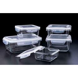 Glass Food Storage Container 10pc Set with Airtight Snap Locking Lids, Leakproof, 5 Different Portion Control Sizes, Microwave, Freezer, Dishwasher-Safe Lunch Dishes