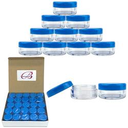 (Quantity: 50 Pieces) Beauticom 5G/5ML Round Clear Jars with BLUE Lids for Scrubs, Oils, Toner, Salves, Creams, Lotions, Makeup Samples, Lip Balms - BPA Free