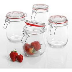 Gibson Home Cottage Chic 4 Pack 22 Ounce Glass Storage Jar Set, Red