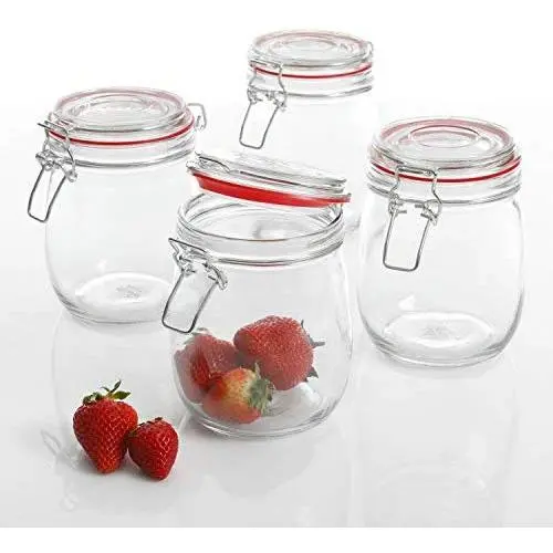 Gibson Home Cottage Chic 4 Pack 22 Ounce Glass Storage Jar Set, Red Gibson Home Cottage Chic 4 Pack 22 Ounce Glass Storage Jar Set, Red