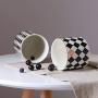 Round Ceramics Diamond Lattice Sealed Tank Tuba Storage Candy Jar Food Sugar Coffee Container Kitchen Canister Cereal Dispenser,C