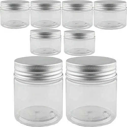 Kaptin 12er Leere BPA-freie Klar Kunststoffbehälter mit Silber Metal Lids Wiederverwendbare Eco-Freundliche Küchengläser Organizer für Trockenwaren & Mehr (Silber Lids, 12)