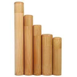 Fdit Portable Handmade Natural Bamboo Tea Jar Seal Storage Holder Container Box Incense Holder with Lid Kitchen Accessories(#5-2.5 x 23cm)