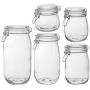 HomEquip 5-Piece Airtight Canister Set with Clip Top Lids (Clear Glass): Kitchen Preserving Storage Jars - Great Dry Food Pantry Containers for Pasta, Cereal, Cookies, Sugar, Flour, Coffee &amp; Tea