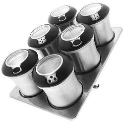 Rungfa Magnetic Spice Jars With Holder 7 Pieces Stainless Steel Rotating Top Lid 3.5 oz