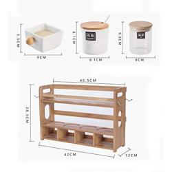 QETU Ceramic Spice Jars Containers Suit, Pepper, Salt, Chili Tank Containers with Lids, Three-Tier Kitchen Sealed jar Storage Rack