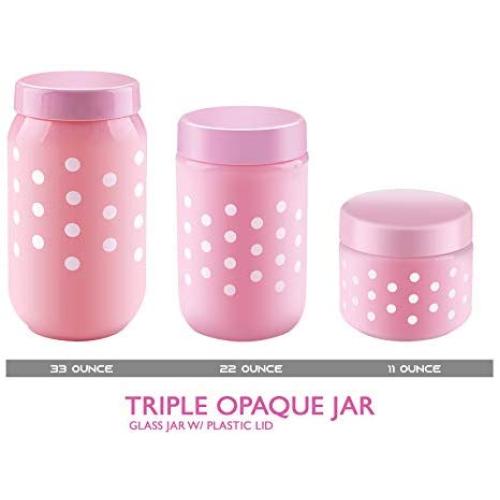 Opaque Glass Jar w Plastic Airtight Lid Dishwasher Safe Decorative Storage