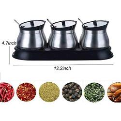 CSPFAIRY 4 Piece Set Kitchen Seasoning Jar with Cover and Serving Spoons Spice Box Seasoning Bottle Suitable for Every Family (Black)