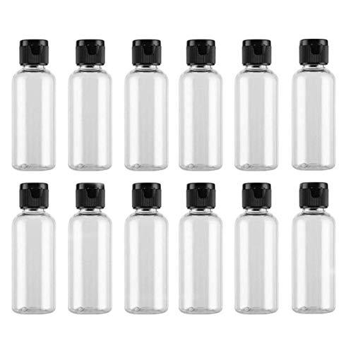 12Pcs 1.7oz(50ml) Clear Plastic Squeeze Bottle with Black Flip Lid Refillable Empty Cosmetic Storage Containers Toiletry Bottles Air Flight Travel Bottles for Liquids Toner Cream Emulsion Shampoo