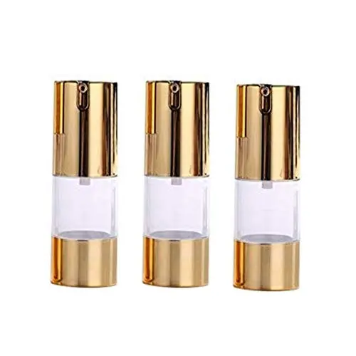 3Pcs Plastic Airless Pump Bottles - Golden Empty Refillable Vacuum Bottle For Cosmetic Makeup Lotion Emulstion Toiletries Liquid Sample Package Container Jar 15ml/0.5oz 3Pcs Plastic Airless Pump Bottles - Golden Empty Refillable Vacuum Bottle For Cosmetic Makeup Lotion Emulstion Toiletries Liquid Sample Package Container Jar 15ml/0.5oz