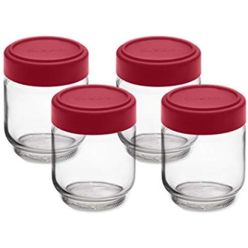 Cuisipro 6 Ounce Glass Jars (Set of 4), Glass/Red