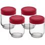 Cuisipro 6 Ounce Glass Jars (Set of 4), Glass/Red