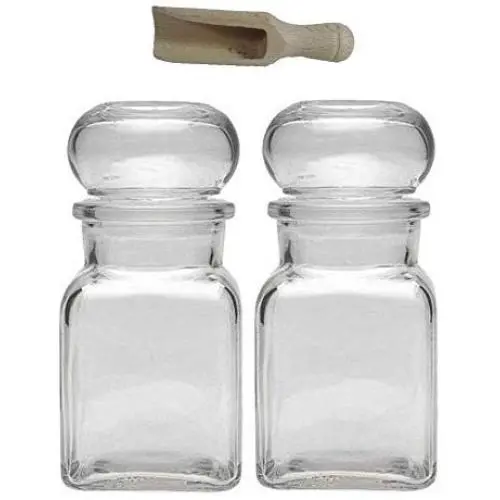 Viva Haushaltswaren Glasbehälter mit Glasstopfen, Rundstopfen, Süßigkeitenbehälter, Teebehälter, Sammelglas etc. verwendbar (inkl. Scoop), Glas, Transparent, 2 x 150ml