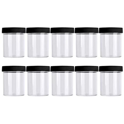 TiaoBug 10pcs 120ml Clear Plastic Empty Storage Jars Wide-Mouth Containers Jars for Beads, Jewelry, Make Up, Nails Art, Cream Black One Size