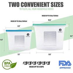 Reusable Silicone Food Storage Bags (1 Large 50 Oz + 3 Small 30 Oz) | Airtight Reusable Ziplock Bags BPA Free - Microwave, Freezer and Dishwasher Safe | Food Grade Zip Top Containers