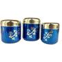 Rastogi Handicrafts Set of 3 Window Kitchen Canister, Stainless Steel (Blue Leaf Design)