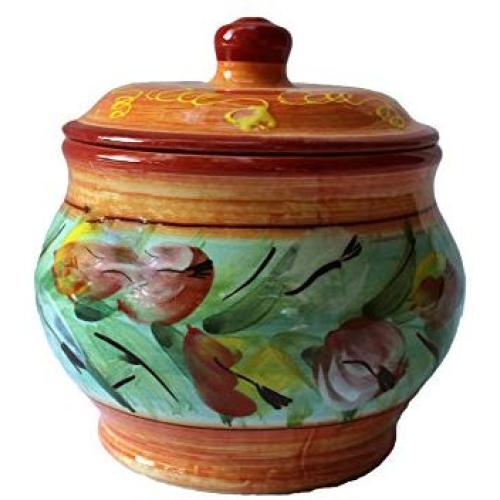 Storage Jar - 1.5 Quarts - Hand Painted in Spain - Tulips Design