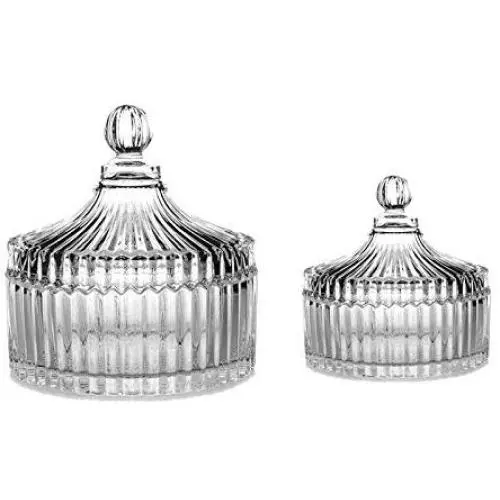 Glas-Konfektbehälter mit Deckel, Transparent gestreift, Kristall-Konfektbehälter, Kaffee-Flasche, Trockenfrüchtebehälter, Biskuit-Kegel, Keksdose, Yurt Groß + Klein