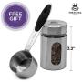 Frescher Kaffeebehälter - Luftdichte Dose für Kaffeebohnen & gemahlenen Kaffee | Frische erhalten | Edelstahl-Behälter mit Datenerfassung, CO2-Ventil, Kaffeelöffel und Reiseglas - Silber