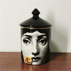 ANH19 Chime Candle Holder- Classic Fornasetti Candle Holder with blacklid Ceramic Storage Bin Art Candlestick Holder Retro Handmade Storage Jars Home Decor