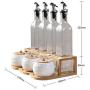 Seasoning Box Set Bamboo Rack with 3 Ceramic Spice Jars and 3 Oil Bottles, Kitchen Supplies Storage Container Pots Condiment Organizer Shelf (Color : Brown, Size : B)