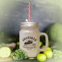 Light Blue GrandmaS Homeamade Pe 25 Cents Frosted Glass Mason Jar With Straw